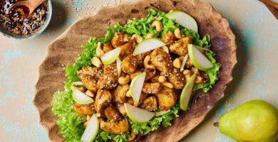 Receta de Pollo en salsa oriental con pera